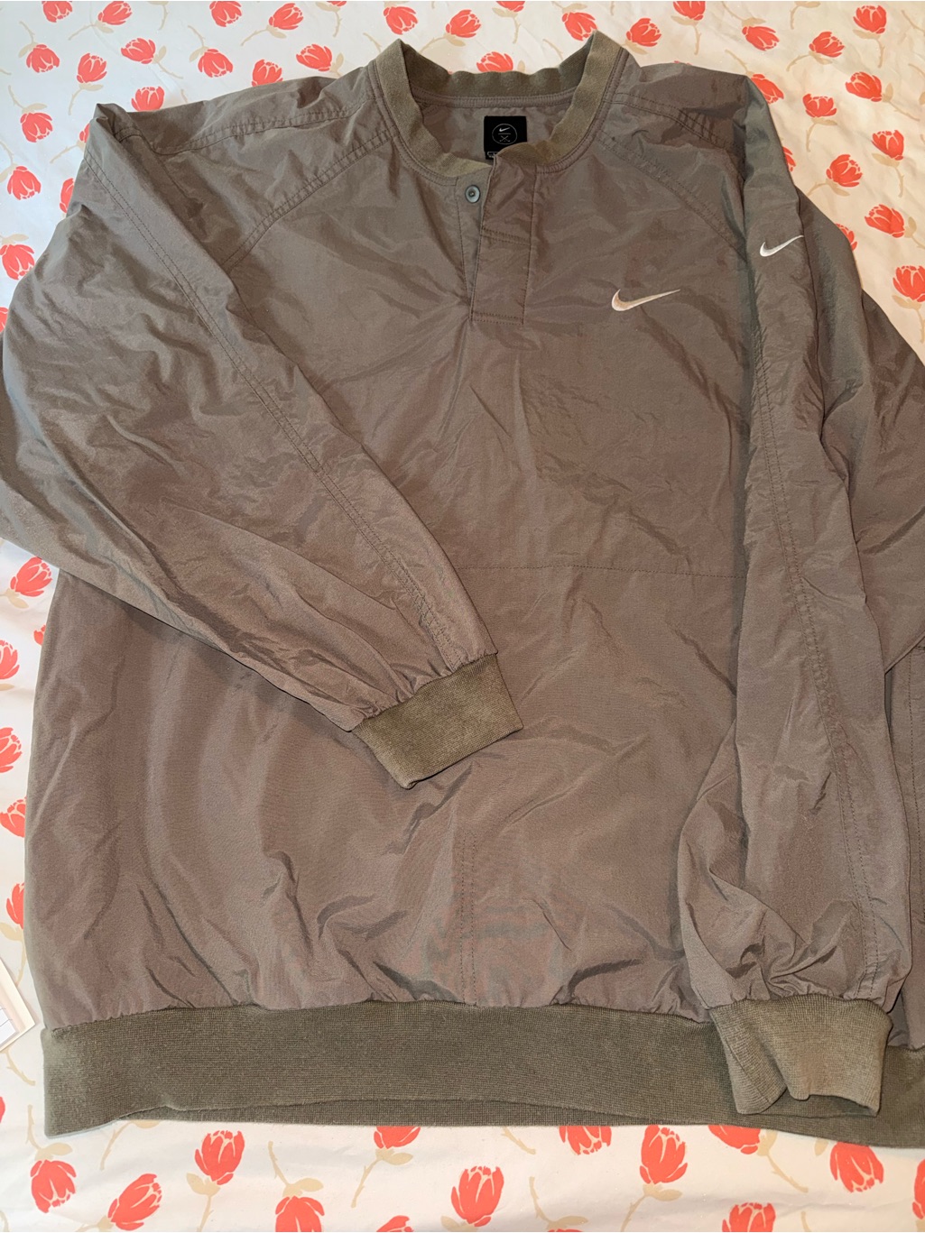 Nike Olive Green Pullover Windbreaker With White Swoosh